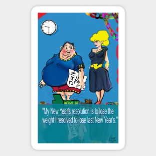 Funny New Year Cartoon. Man and Woman. FULL COLOUR. Sticker